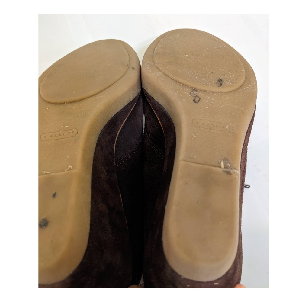 Coach Brown Suede Leather Cassy Lace Up Wedge Booties Shoes 7.5 7 1/2 - Picture 9 of 9